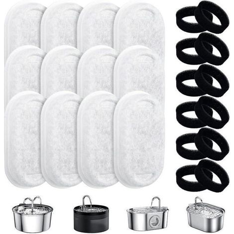 Filtre pour Fontaine à Eau - Chat - 24 Packs - Charbon Actif - Éponge Mousse - Quadruple Filtration (1/5)