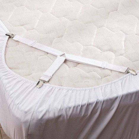 Sangles pour draps de lit 4 pièces Attaches élastiques réglables Forme triangulaire pour maintien optimal Largeur 25mm, longueur 20-50cm Blanc (1/4)