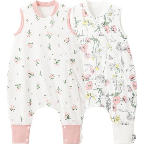Lot de 2 gigoteuses pour bébé avec pieds - Gigoteuse d'été - Gigoteuse légère en coton - Convient aux enfants de 6 mois à 6 ans - Rose - 75 (1/5)