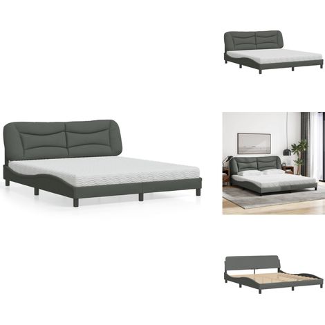 Lit avec matelas gris foncé 180x200 cm tissu - Lit Double - Lit Plateforme - Lit Design - Literie - Sommier Tapissier (1/5)