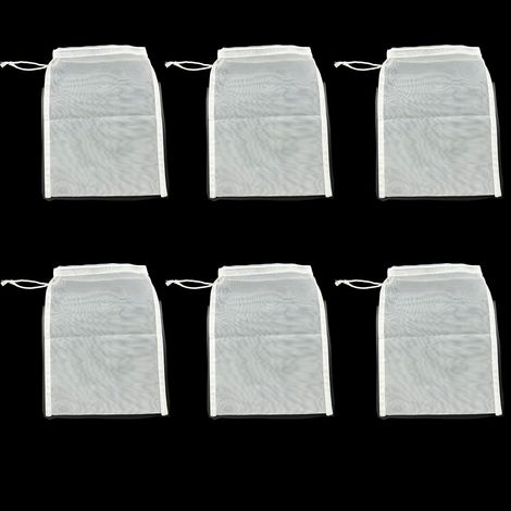 Lot de 6 sacs filtrants d'aquarium avec cordon de serrage - Maille média de 120 microns - Pour charbon actif, boules biologiques - 15 x 20 cm - Blanc (1/5)