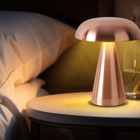 Irovami Lampe de chevet LED en forme de champignon, or rose