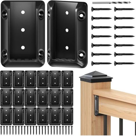 20 Pack Connecteurs de support de balustrade de pont pour 2 "x4" (en fait 1,5 "x3,5") poteau en bois, support de rail en nylon premium 6/6 avec 140 vis noires pour balustrades de clôture d'escalier (1/5)