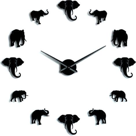 Horloge murale éléphant design original - Miroir acrylique brillant, décoration intérieure tendance pour salon ou chambre, DIY facile (1/5)