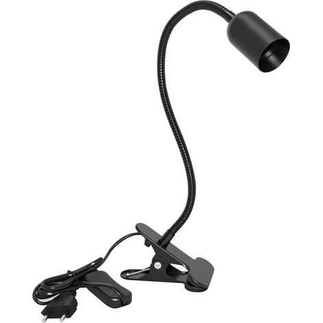 Douille E27 avec Pince, 120 cm Câble avec Interrupteur et Prise, Douille Clip Col Cygne 360° Ajustable pour Liseuse, Plante, Aquarium, Clip Base en Métal Antidérapant, Noir (Sans Ampoule)