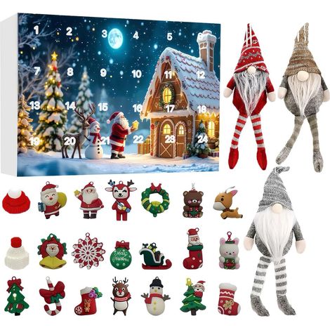 Calendrier de l'Avent 24 Jours Figurines Collectionnables Décorations Lutins 2025,Décorations de Collection pour Table Foyer Fenêtre Porte Festives (1/5)