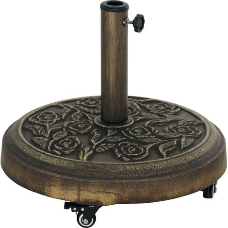 Pied de parasol à roulettes, motif floral rétro, résistant pour jarden, terrasse et piscene, Ø49 x 42 cm, couleur bronze (1/5)