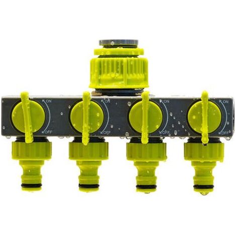 4-Wege-Schlauchverteiler - Wasserhahn-Umleiter mit 4 Einzelschaltern, Wasserverteiler-Schlauchanschluss für Außenwasserhähne, Sprinkler- und Bewässerungssysteme (1/4)