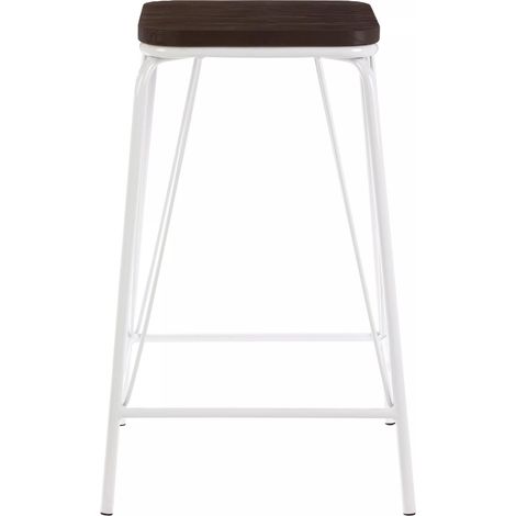 Interiors by Premier White Metal and Elm Wood Stool, Large Square Stool, Accent Wooden Bar Stool for Home Bar (1/4)