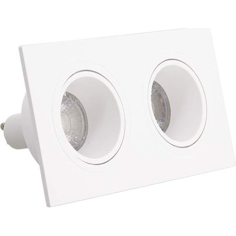 LED Plafond encastrable-Spot 2 têtes GU10 50W 2700K Carré orientable Blanc IP20 (1/5)