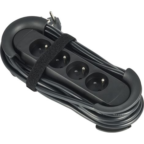Bloc Multiprises Professionnel de Travail 4 Prises Françaises avec Enrouleur Prises 16A, Câble 5 M, H05VV-F 3G1.5 mm, Fiche plate