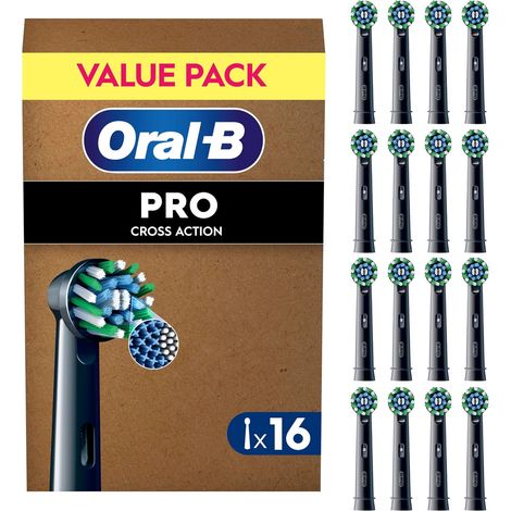 Lot de 16 têtes de brosse à dents électrique Pro Cross Action - Pour un nettoyage des dents supérieur - Avec poils en X - Noir (1/5)