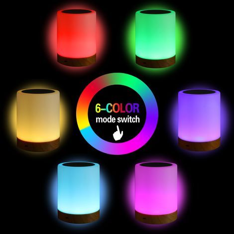 Lampada da comodino con comando touch e dimmer, 6 modalità di cambio colore RGB, batteria ricaricabile tramite USB, funzione memoria. (1/4)