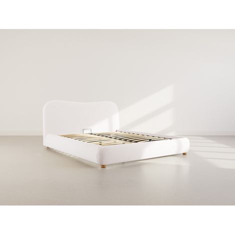 Hugo - lit coffre queen size - 160x200 cm - en tissu bouclette - beige (1/5)