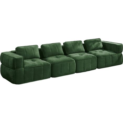 Sofá Modular 4 Plazas sin Estructura, Sofá Lounge de Poliéster, Asiento Profundo, Verde, 344 x 93 x 67 cm (1/5)