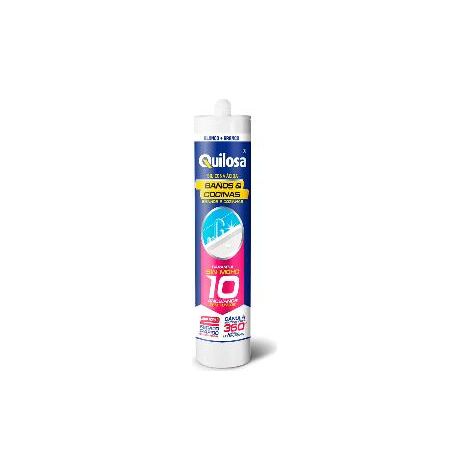 QUILOSA silicona antimoho blanca baño/cocina , Sellador de silicona para Baños y Cocinas.Color Blanco.
- Cartucho de 300 ml.
- Antimoho.
- Secado rápido.
- Con cánula multiposición