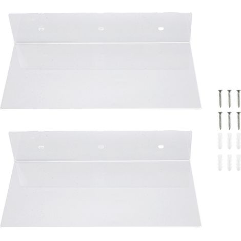 étagère rangement-Étagère murale acrylique flottante transparente Organisateur de rangement mural avec 2 supports pour salle de bain salon chambre 30x15x7cm (1/5)