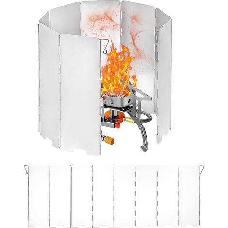 8 Pare Vent Pliable Rechaud, Pare-Vent Pliable Aluminium, Pare-Vent de Camping pour Poêle, Plaques Pare-Brise de Camping avec Sac de Rangement (1/5)