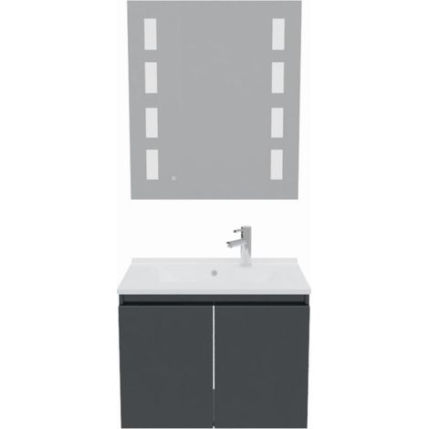 Meuble PROLINE 70 cm avec plan vasque et miroir Prestige- Gris- Plan vasque en Résine (1/5)
