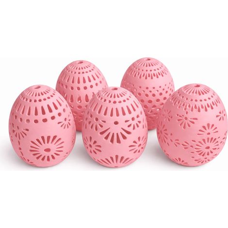 Juego de 5 huevos de Pascua rosas calados, decoración de primavera