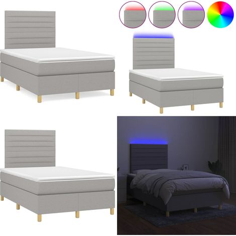 Sommier à lattes de lit matelas LED gris clair 120x190 cm tissu - Sommier Tapissier - Lit Double - Matelas Led - Éclairage Led - Têtière Ajustable - Home & Living (1/5)