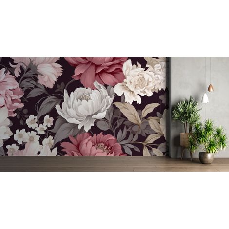 Papier peint fleuri pivoines dantan sombres - 150 x 250 cm (1/2)