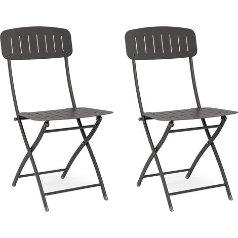 Lot de 2 chaises pliantes YVONNE – Acier traité extérieur-Anthracite (1/5)