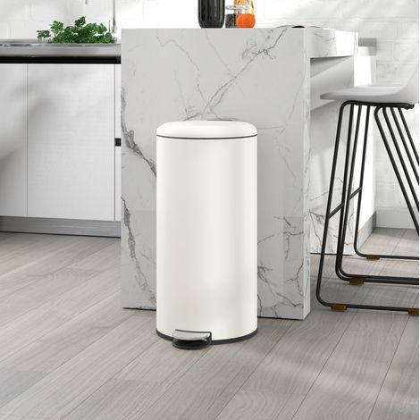 Pattumiera a pedale 30 L con coperchio e secchio interno, metallo avorio, 36 x 30 x 63,5 cm DESVIAE (1/5)