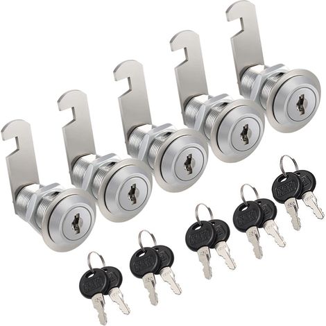 Lot de 5 verrous de sécurité 30 mm pour tiroirs et armoires, avec cylindre à combinaison pour boîte aux lettres et serrure pour portes d'armoires.