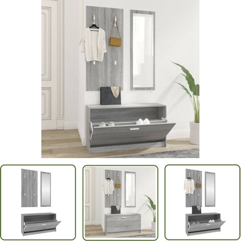 The Living Store Ensemble d'armoires à chaussures 3-en-1 Sonoma gris - Meuble À Chaussures - Rangements Chaussures - Armoire À Chaussures - Rangement Entrée - Organiseur Chaussures (1/5)