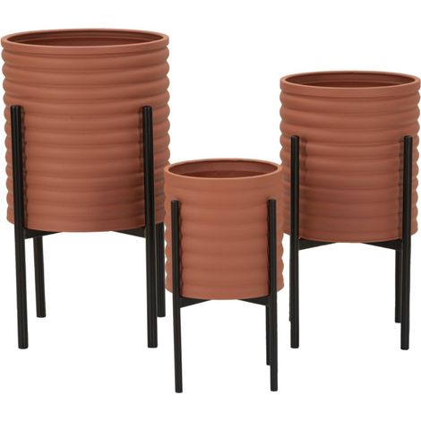 Lot de 3 Cache-Pots sur Pied "Milly" 56cm Brique