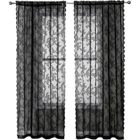 FENOPLASTICARideaux en Dentelle Noire 84 Pouces (213cm) - Motif Floral Rustique Vintage - Voile Noir pour Salon - Intimité Style Goth - 2 Panneaux 40x80 Pouces