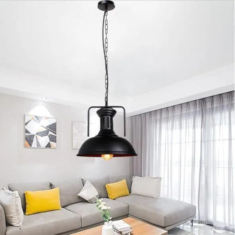 Lustre suspension à chaîne industrielle vintage Lampe Design Rétro pour Salon,Salle D'étude, Chambre à Coucher Noir (1/4)