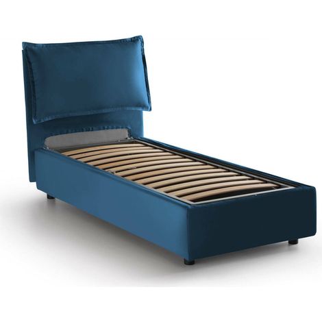 Talamo Italia Einzelbett Vanessa, Containerbett mit Stoffbespannung, 100% Made in Italy, Frontöffnung, passend für Matratze 80x190 cm, Blau