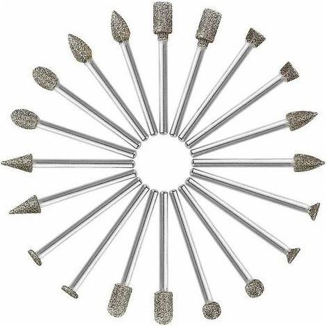 Diamond Burrs, 20Pcs Diamond Rotary Burr (Drill/Head/Diamond Tip) with 3mm Shank for Dremel Rotary Tool (DIY Grinding, Polishing, Engraving)，Superma (1/5)