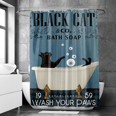 Rideau de douche motif chat et chien vintage décoratif, polyester imperméable, 150x180 cm (1/5)