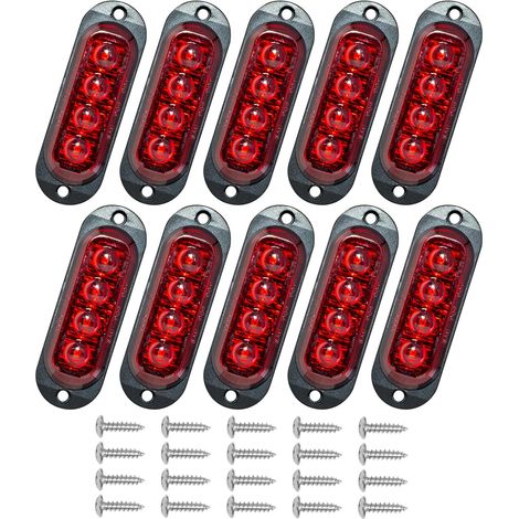 10 x Feux de Gabarit LED 12V/24V, 4 LED Feux de Position (Rouge) Feu de Gabarit Remorque Étanches pour Remorque Camion Bus Caravane Signalisation Latérale Universels (1/5)