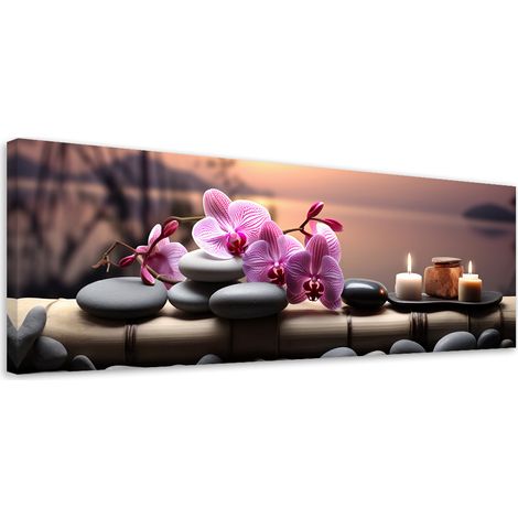 Tableau sur toile Orchidées zen roses 90x30 (1/5)