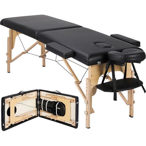 Yaheetech Lettino da Massaggio Portatile Pieghevole 2 Zone in Legno Faggio per Fisioterapia Altezza Regolabile Poggiatesta Briaccioli Rimovibili Sacchetto per Polvere 213 x 60 cm/Nero (1/5)