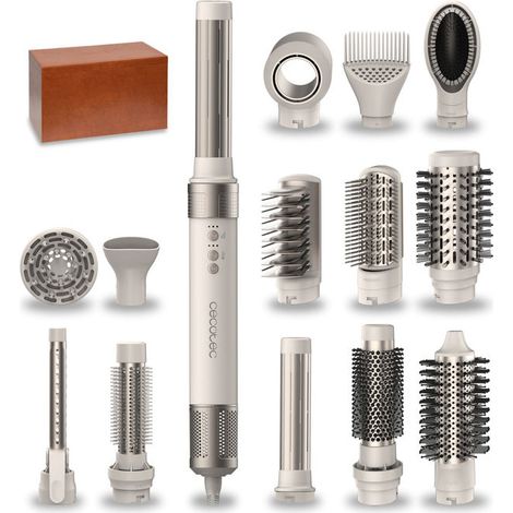 Cecotec AirGlam 14in1 Flex Champagne, modellatore capelli, 14 testine, 1400W, tecnologia Coanda, schermo TFT, ceramica e cheratina