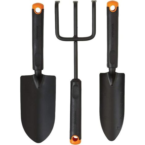 Gartenwerkzeug Set 3-teilig mit Rostschutz - Schaufel, Pflanzkelle & Grubber aus Stahl - Ergonomischer Griff für Graben, Pflanzen und Lüften (Pulverbeschichtet)