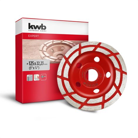 kwb Diamant-Schleiftopf, Diamant-Schleifteller (mit 2-reihigem Rand, Ø 125 mm, für Winkelschleifer, ideal für Beton mit Armierung, Putz, Estrich und Fliesenkleber) (1/5)
