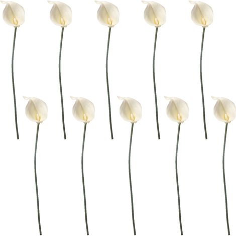 Fleur Artificielle Calla Lily - Tige Métallique Gainée Plastique - Hauteur 34,5 Cm - Décoration Mariage Bureau Maison Événement - 10 Pièces (1/5)