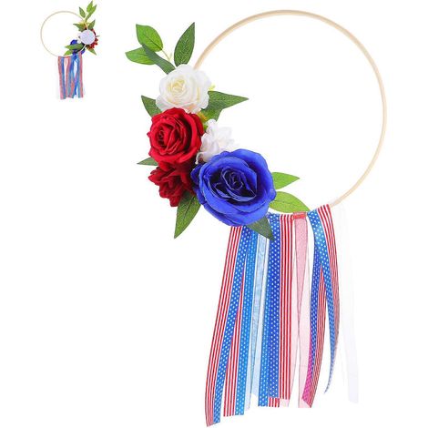 Couronne patriotique drapeau américain pour la fête de l'indépendance, 5 pièces, décoration florale de porte (1/5)