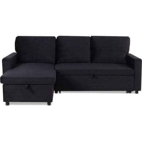 Canapé d'Angle Gauche Convertible "Minera" 215cm Noir (1/5)