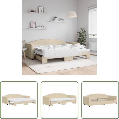 Canapé-lit - Lit de jour avec gigogne et matelas crème 90x200 cm tissu (1/5)