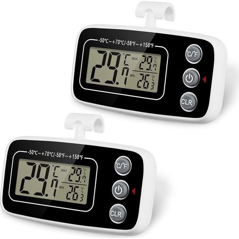 Kühlschrankthermometer, 2er-Pack digitale Thermometer, wasserdichtes Gefrierschrankthermometer mit Haken, Max/Min-Speicherfunktion, leicht ablesbar, ideal für Zuhause (weiß und schwarz) (1/5)