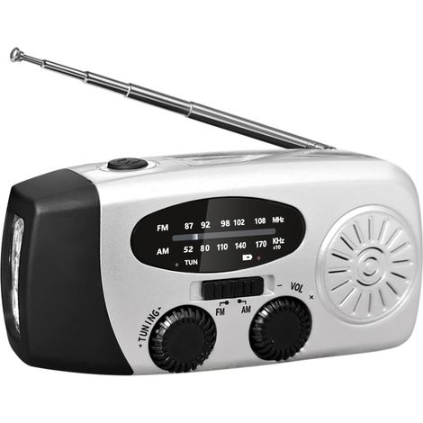 Filiyano – lampe torche LED – Radio d'urgence avec cellules solaires, AM/FM, manivelle et lampe torche LED, batterie 2000 MAH (argent) (1/5)
