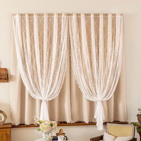 Rideau occultant double couche 1.8x1.8m beige isolation privée (1/5)