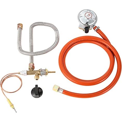 Régulateur de gaz pour terrasse 27 mm à clipser avec tuyau de 1,5 m, soufflet silencieux de 0,6 m, vanne de régulation en laiton et thermocouple Kit régulateur pour brûleur de gril, barbecue, foyer d